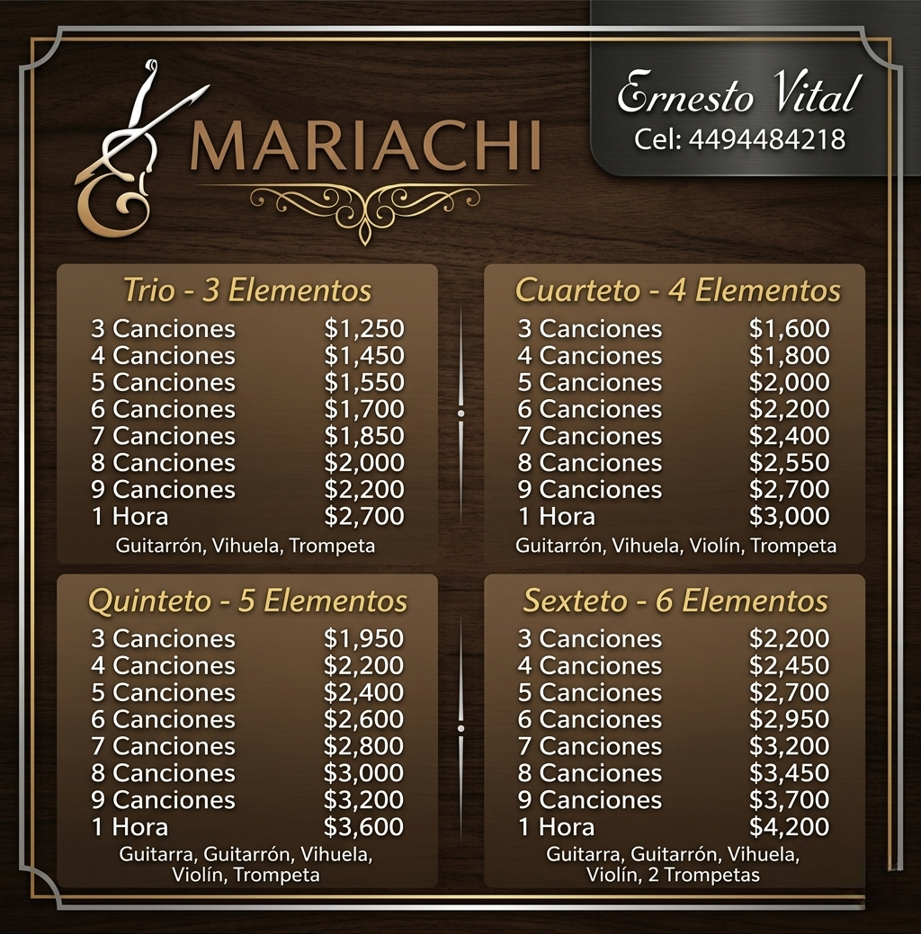 Lista de precios del Mariachi
